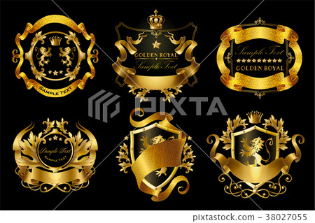 Vector set of golden royal stickers or emblems 38027055