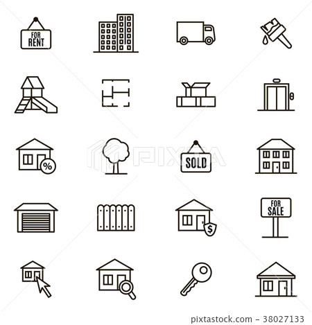 Real Estate Signs Black Thin Line Icon Set. Vector - Stock Illustration ...