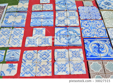 Vintage tile azulejo on the flea market Vintage tile azulejo on the flea market 38027315