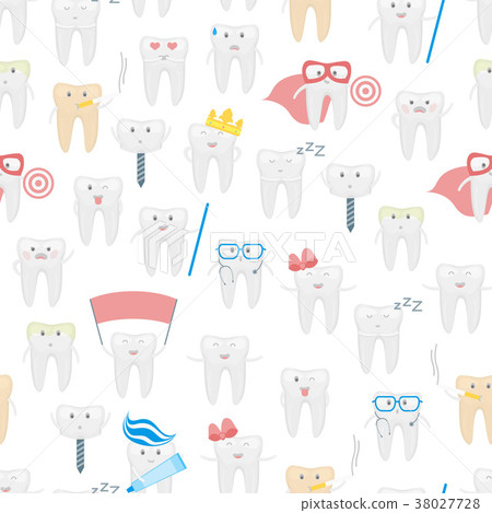 Cartoon Tooth Seamless Pattern Background. Vector 38027728