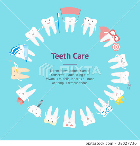 Cartoon Tooth Banner Card Circle. Vector 38027730