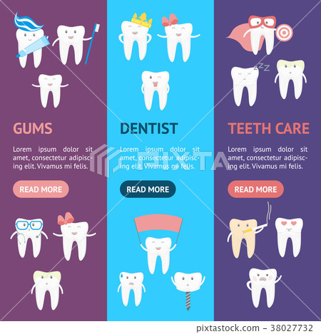 Cartoon Tooth Banner Vecrtical Set. Vector 38027732