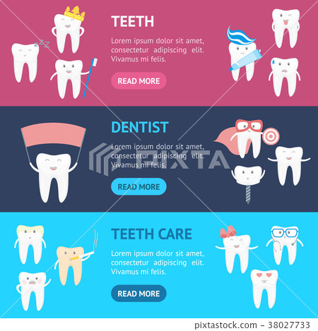Cartoon Tooth Characters Banner Horizontal Set 38027733