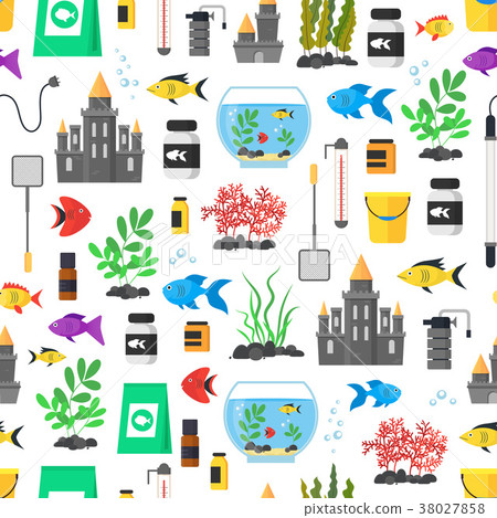 Aquarium Seamless Pattern Background. Vector Aquarium Seamless Pattern Background. Vector 38027858