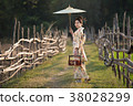 Japanese women wear kimono holding umbrellas  38028299