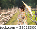 Japanese women wear kimono holding umbrellas  38028300