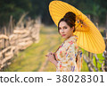 Japanese women wear kimono holding umbrellas  38028301