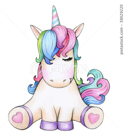 Cute sitting unicorn cartoon. 38029220