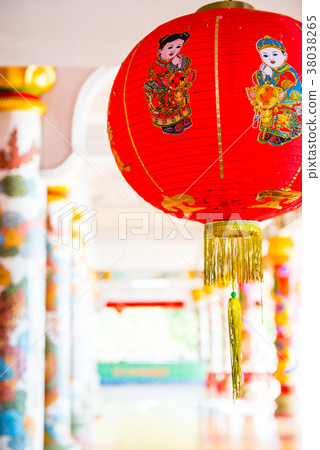Chinese new year lanterns in the temple  38038265