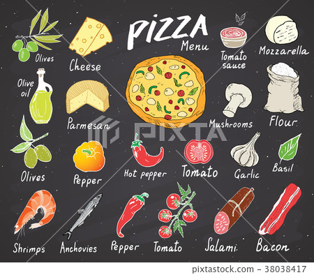 Pizza menu hand drawn sketch set. vector  38038417