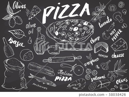 Pizza menu hand drawn sketch set. vector  38038426