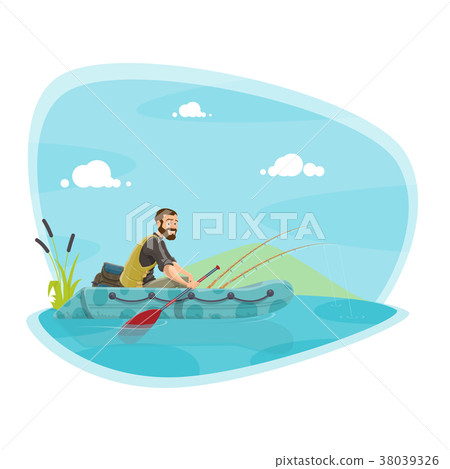 Fishing sport icon with fisherman on boat with rod Fishing sport icon with fisherman on boat with rod 38039326