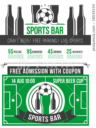 Sport bar menu poster with soccer ball and beer Sport bar menu poster with soccer ball and beer 38039334