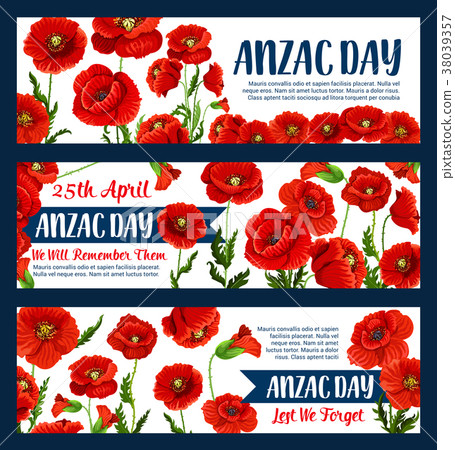 Anzac Day 25 April poppy vector greeting banners Anzac Day 25 April poppy vector greeting banners 38039357