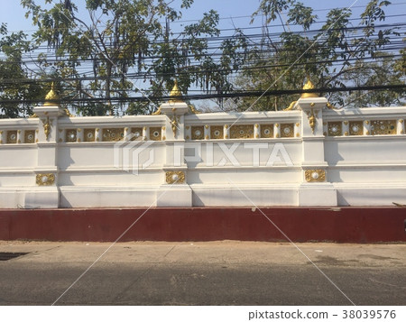 Thai design on Buddhist temple walls in Thailand Thai design on Buddhist temple walls in Thailand 38039576
