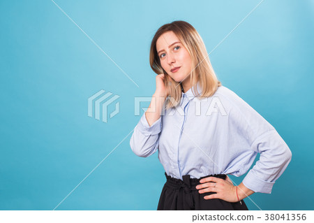 Smiling businesswoman wearing shirt isolated on Smiling businesswoman wearing shirt isolated on 38041356