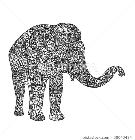 Elephant in asian style. Mandala pattern for adult Elephant in asian style. Mandala pattern for adult 38043454