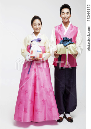 韓服，袋，furoshiki，禮品，年輕男子，年輕女子，夫婦，家庭，夫婦 38044152
