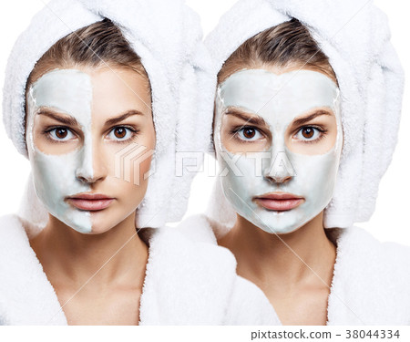 Beautiful woman with mask on her face. Beautiful woman with mask on her face. 38044334