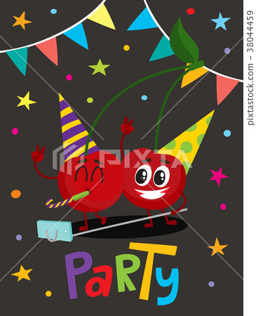 Party flayer with two cartoon cherry characters 38044459