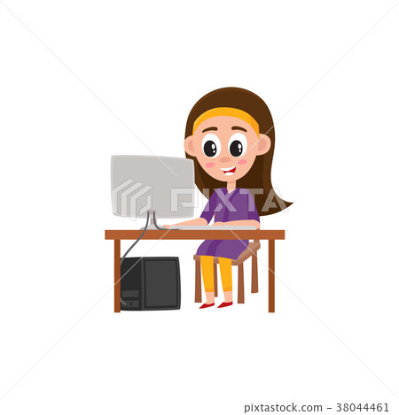Pretty teenage girl working on, using computer 38044461