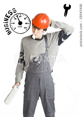 Business concept of self-made man. Young laborer Business concept of self-made man. Young laborer 38045486