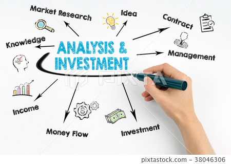 Analysis and Investment concept. Chart with keywords and icons 38046306