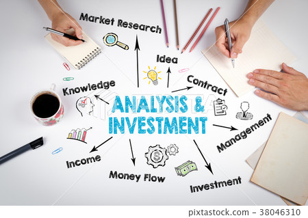 Analysis and Investment Concept. Chart with keywords and icons 38046310