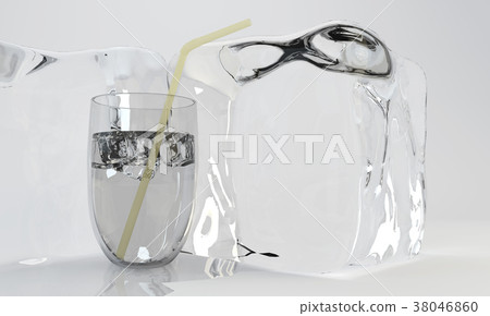 3D Ice cubes. 3D rendering. 38046860