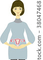 Female illustration 1 putting a hand on the womb 38047468