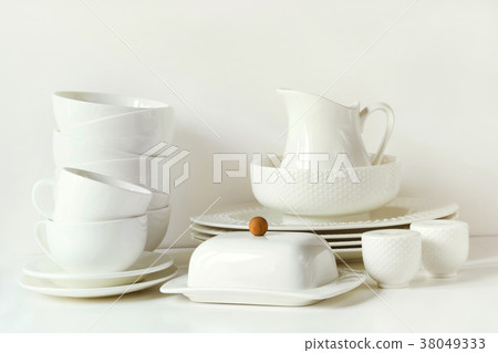 White tableware for serving.  38049333