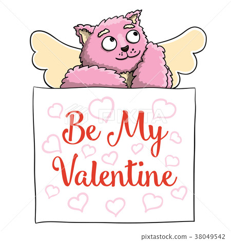 Valentines Day. Cupid Pink Cat on White Background 38049542