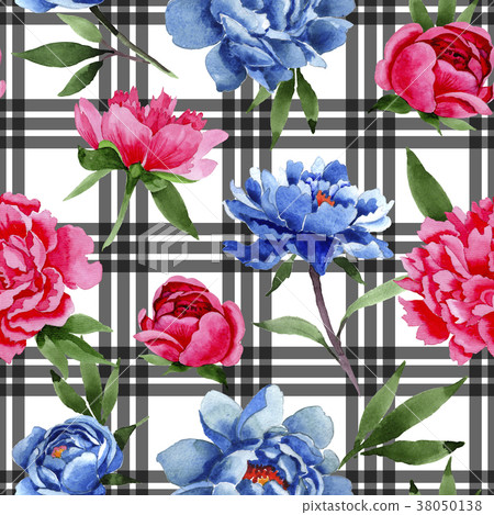Wildflower red and blue peonies flowers pattern in Wildflower red and blue peonies flowers pattern in 38050138