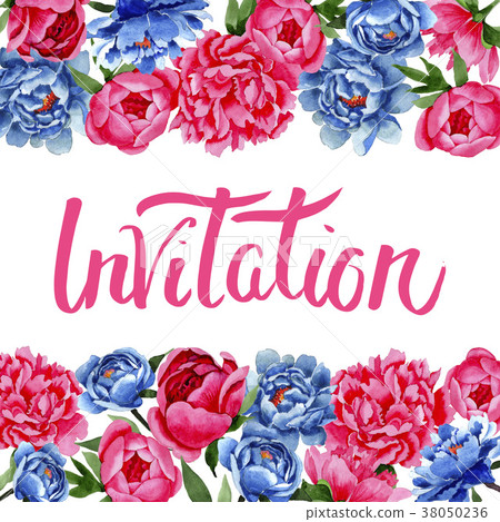 Wildflower red and blue peonies flowers frame in a 38050236