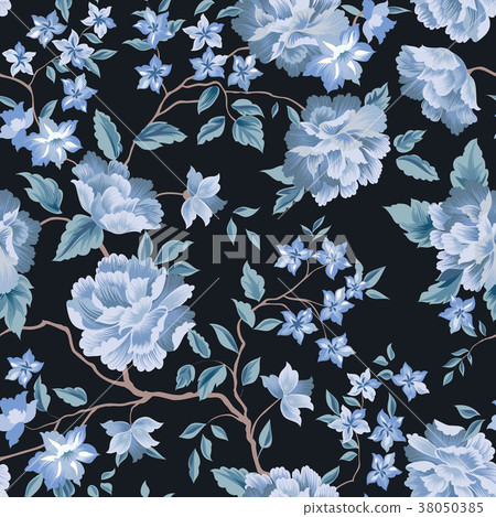 Floral tiled pattern Flower rose black background. 38050385
