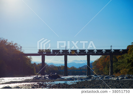 Freight train and iron bridge of Chichibu Railway 38051750