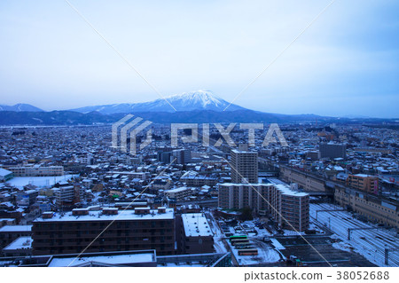 Snowy landscape of Morioka city and Iwate mountain Snowy landscape of Morioka city and Iwate mountain 38052688