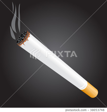Burning cigarette on dark background - tobacco 38053748