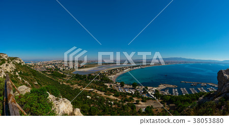 Panoramic Wide Angle View to the Cagliari and Poetto Beach in Sa 38053880