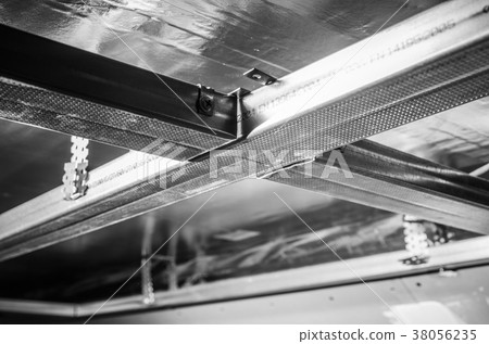 Metal frame for gypsum boards, close-up Metal frame for gypsum boards, close-up 38056235