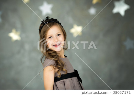 portrait of a happy girl on a background of stars 38057171