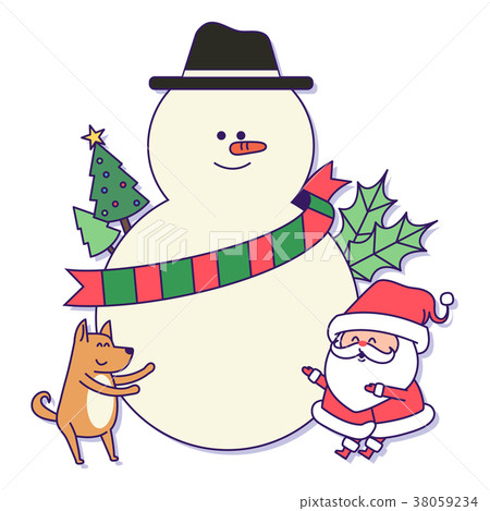 Christmas banner illustration. Vector banners with Santa Claus and gold puppy isolated on white. 007 Christmas banner illustration. Vector banners with Santa Claus and gold puppy isolated on white. 007 38059234