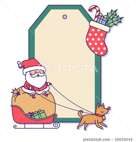 Christmas banner illustration. Vector banners with Santa Claus and gold puppy isolated on white. 010 38059242