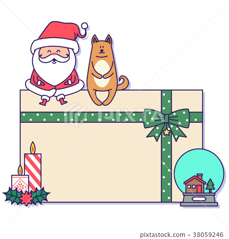 Christmas banner illustration. Vector banners with Santa Claus and gold puppy isolated on white. 021 38059246