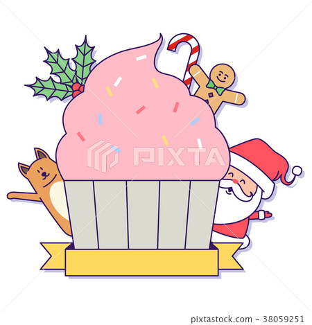 Christmas banner illustration. Vector banners with Santa Claus and gold puppy isolated on white. 026 38059251