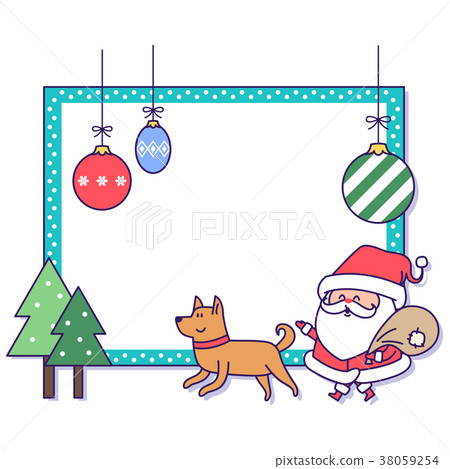 Christmas banner illustration. Vector banners with Santa Claus and gold puppy isolated on white. 024 38059254