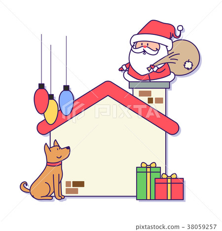 Christmas banner illustration. Vector banners with Santa Claus and gold puppy isolated on white. 005 38059257