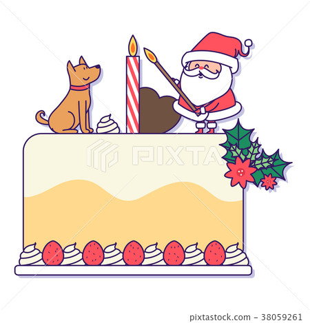 Christmas banner illustration. Vector banners with Santa Claus and gold puppy isolated on white. 027 Christmas banner illustration. Vector banners with Santa Claus and gold puppy isolated on white. 027 38059261