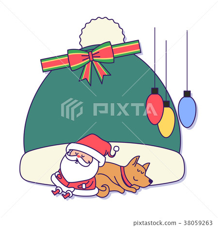 Christmas banner illustration. Vector banners with Santa Claus and gold puppy isolated on white. 035 Christmas banner illustration. Vector banners with Santa Claus and gold puppy isolated on white. 035 38059263