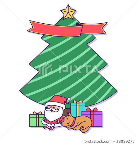 Christmas banner illustration. Vector banners with Santa Claus and gold puppy isolated on white. 017 Christmas banner illustration. Vector banners with Santa Claus and gold puppy isolated on white. 017 38059273